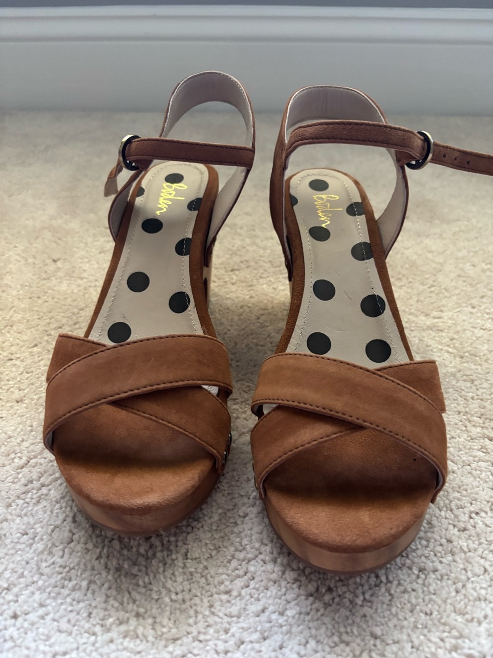 Boden Tan Suede Crisscross Wedge Sandals